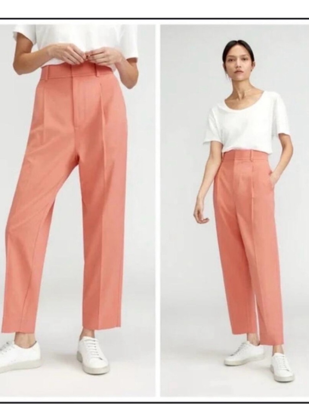 Everlane Straight Leg High-Rise Pants in Coral Peach